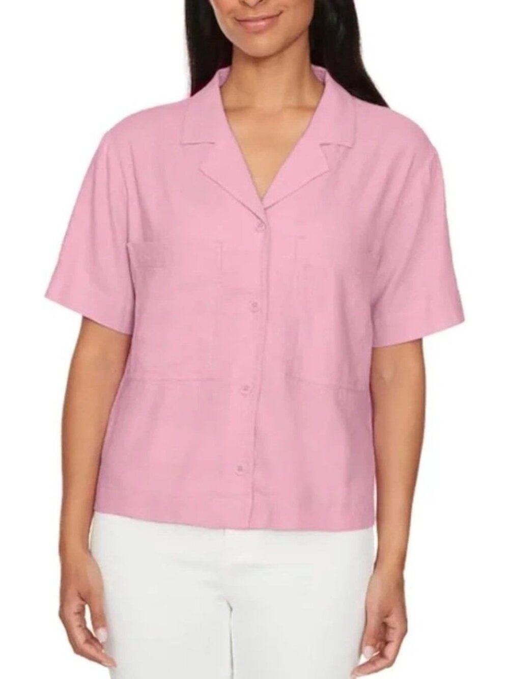 NWT Buffalo David Bitton Women's S Pink Linen Blend Utility Top Short Sleeve